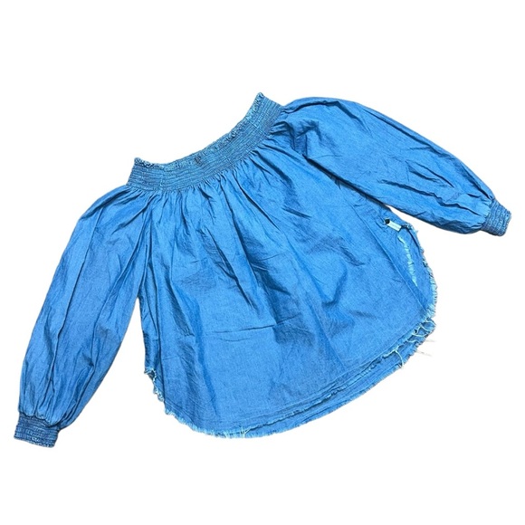 OnexONE TEASPOON Chambray Off the Shoulder Blue Denim Cotton Top - Picture 1 of 7